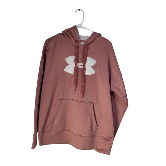 Under Armour Womens Med Fleece Chenille logo Hoodie Fractal Pink Light Heather - Picture 1 of 9